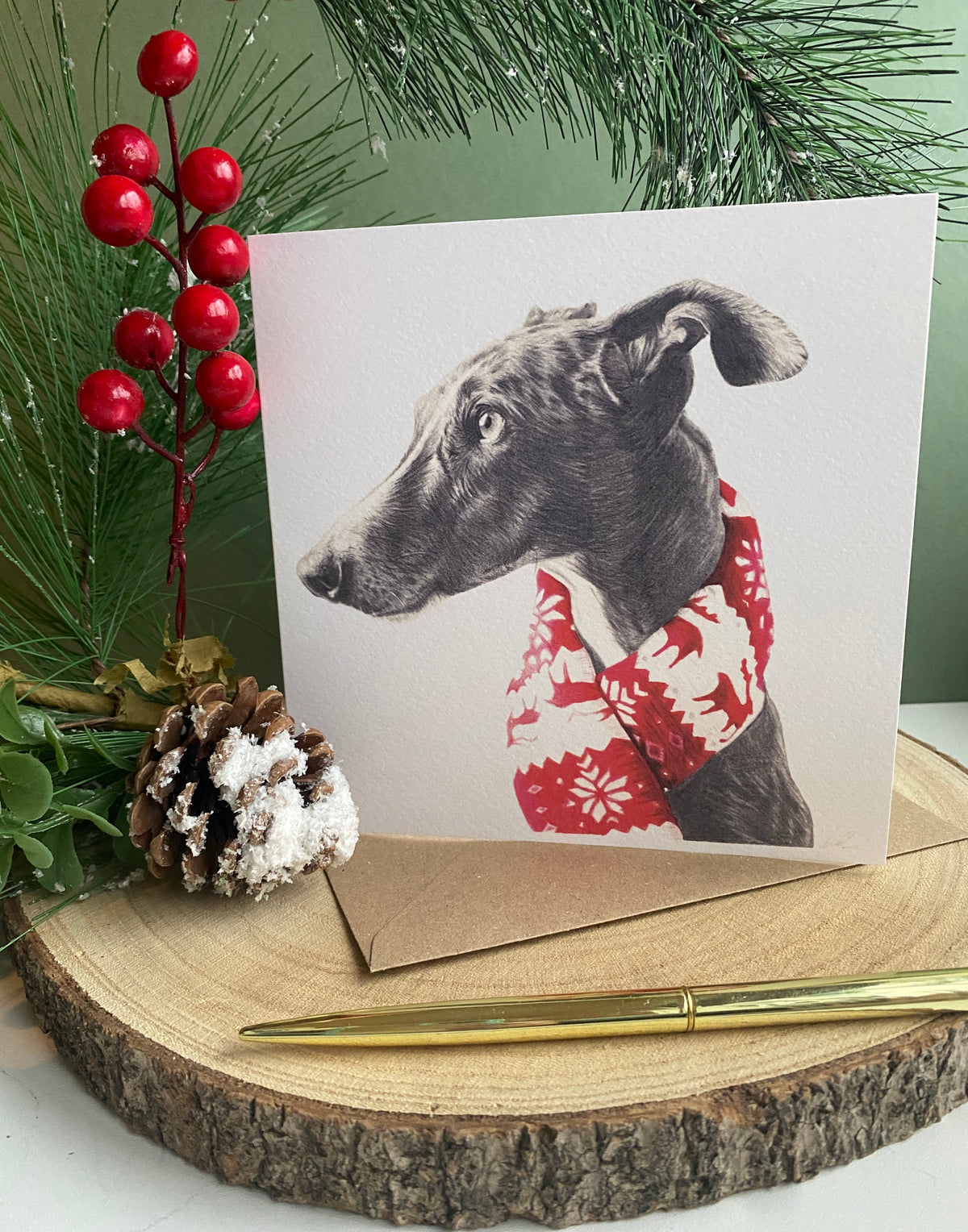 Whippet Christmas Greetings card.
