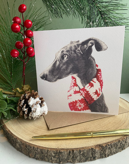 Whippet Christmas Greetings card.