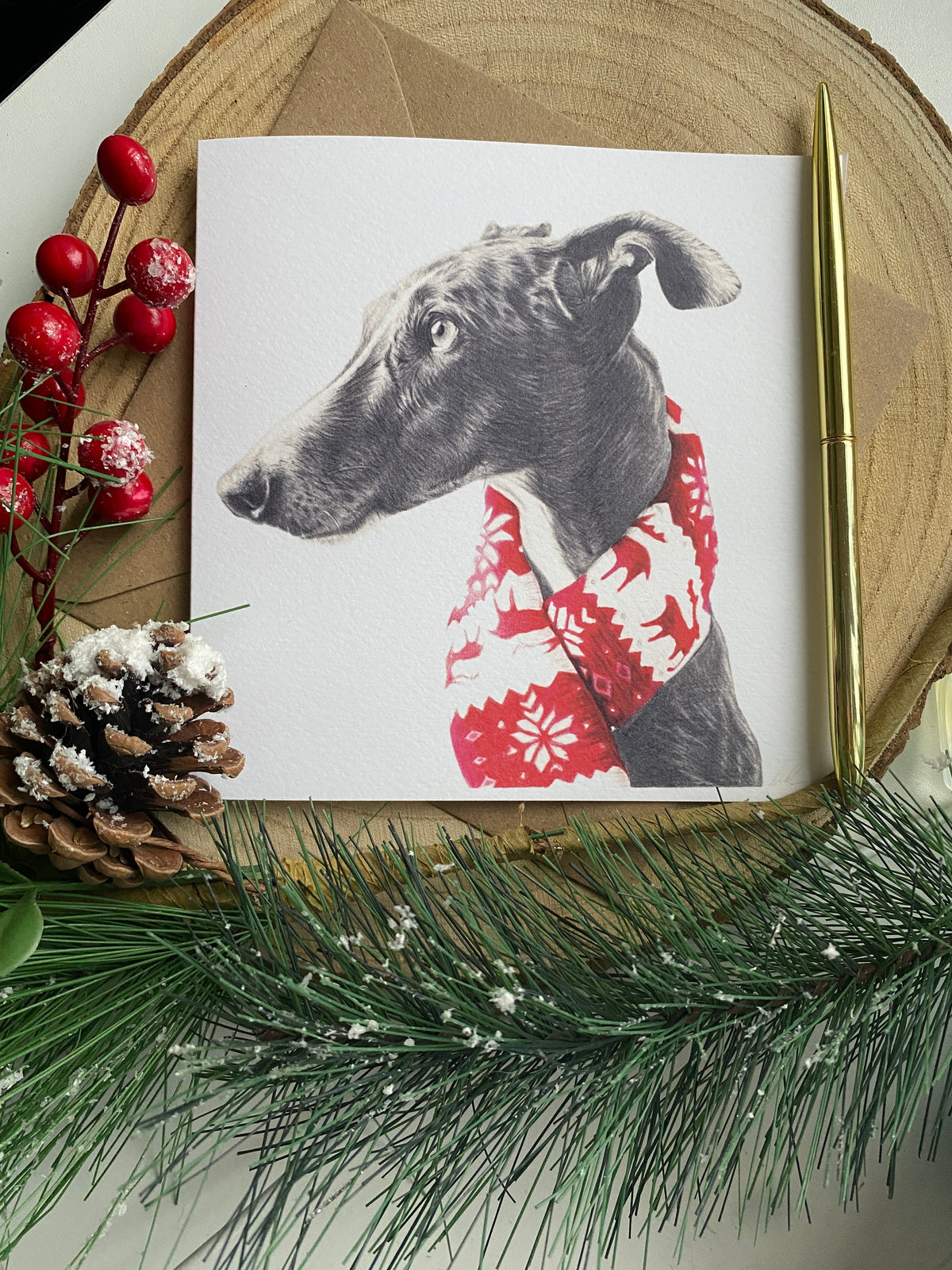 Whippet Christmas Greetings card.