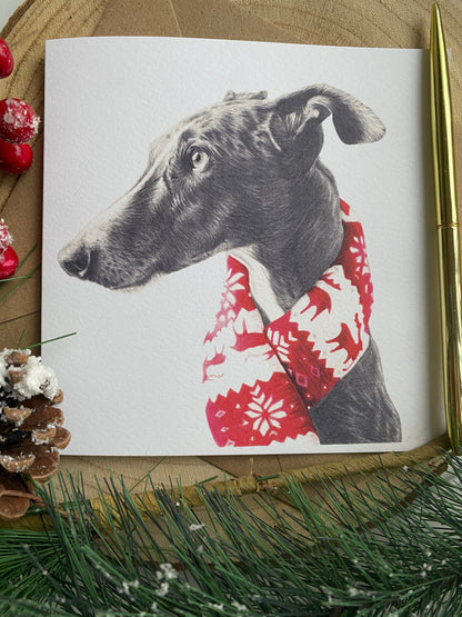 Whippet Christmas Greetings card.